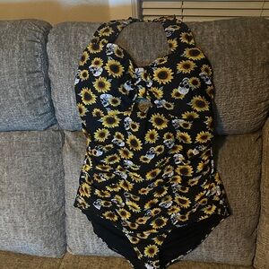 Sunflower Print Halter Swimsuit